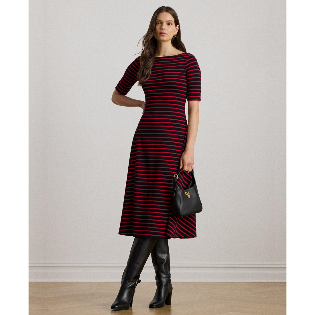 'Striped Stretch Cotton Midi Dress' pour Femmes
