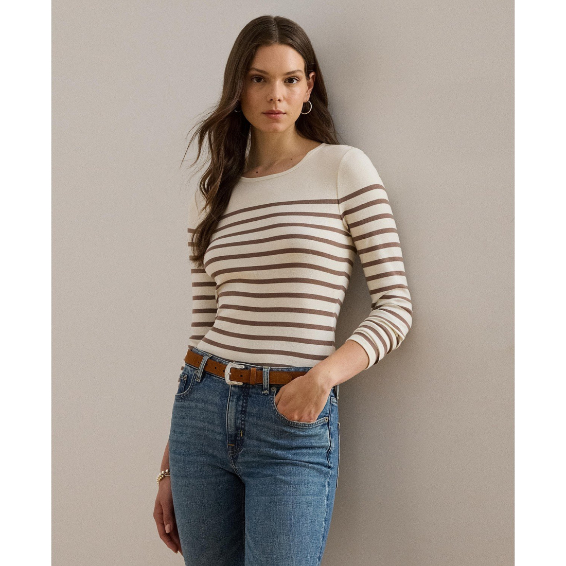 'Striped Cotton Long-Sleeve Tee' pour Femmes