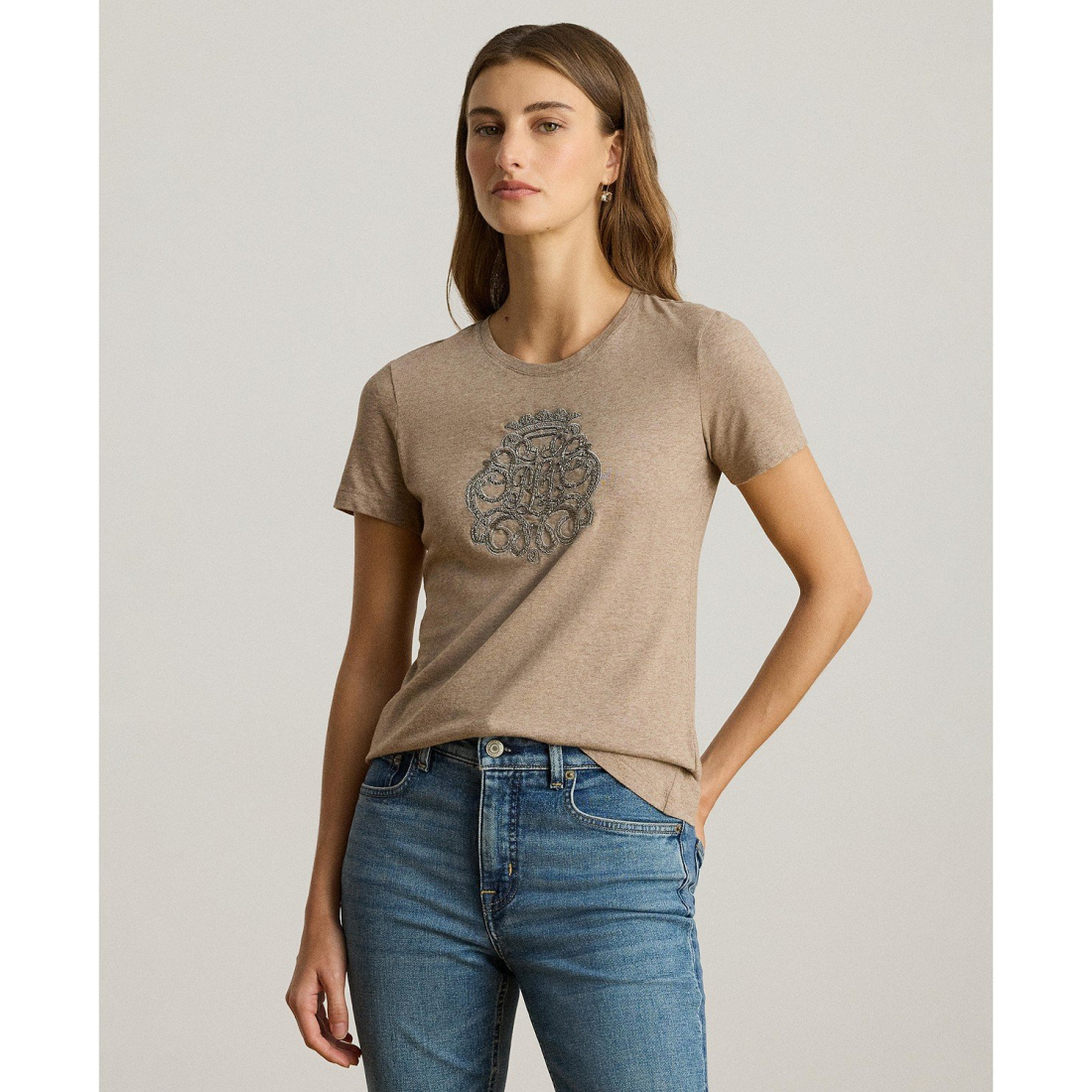 'Beaded-Crest Jersey T-Shirt' pour Femmes