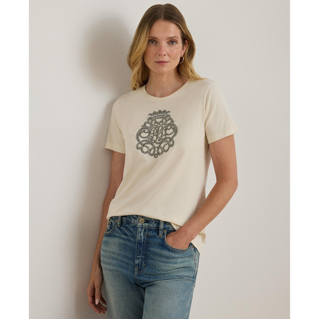 'Beaded-Crest Jersey T-Shirt' pour Femmes