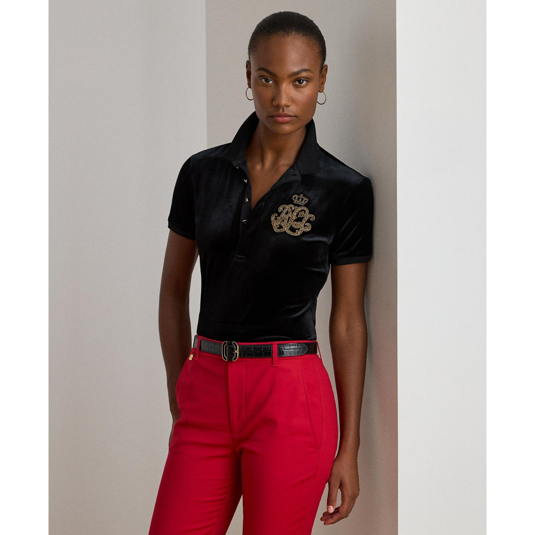 'Beaded-Logo Stretch Polo Shirt' pour Femmes