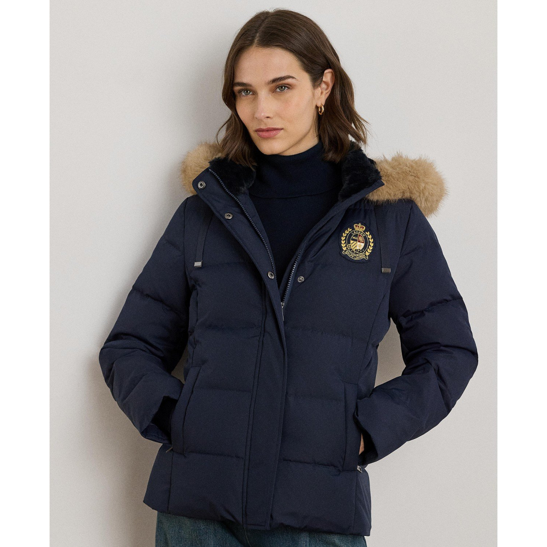 'Faux-Fur-Trim Collared Puffer Coat' pour Femmes