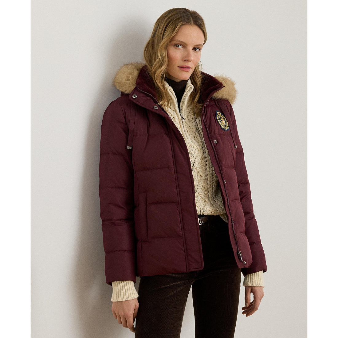 'Faux-Fur-Trim Collared Puffer Coat' pour Femmes