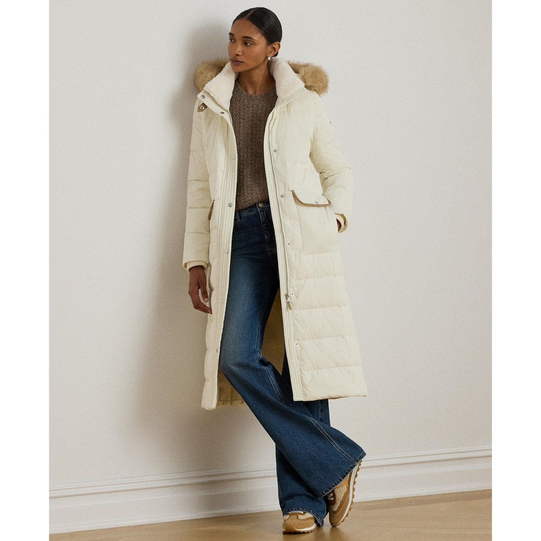 'Faux-Fur-Trim Maxi Puffer Coat' pour Femmes
