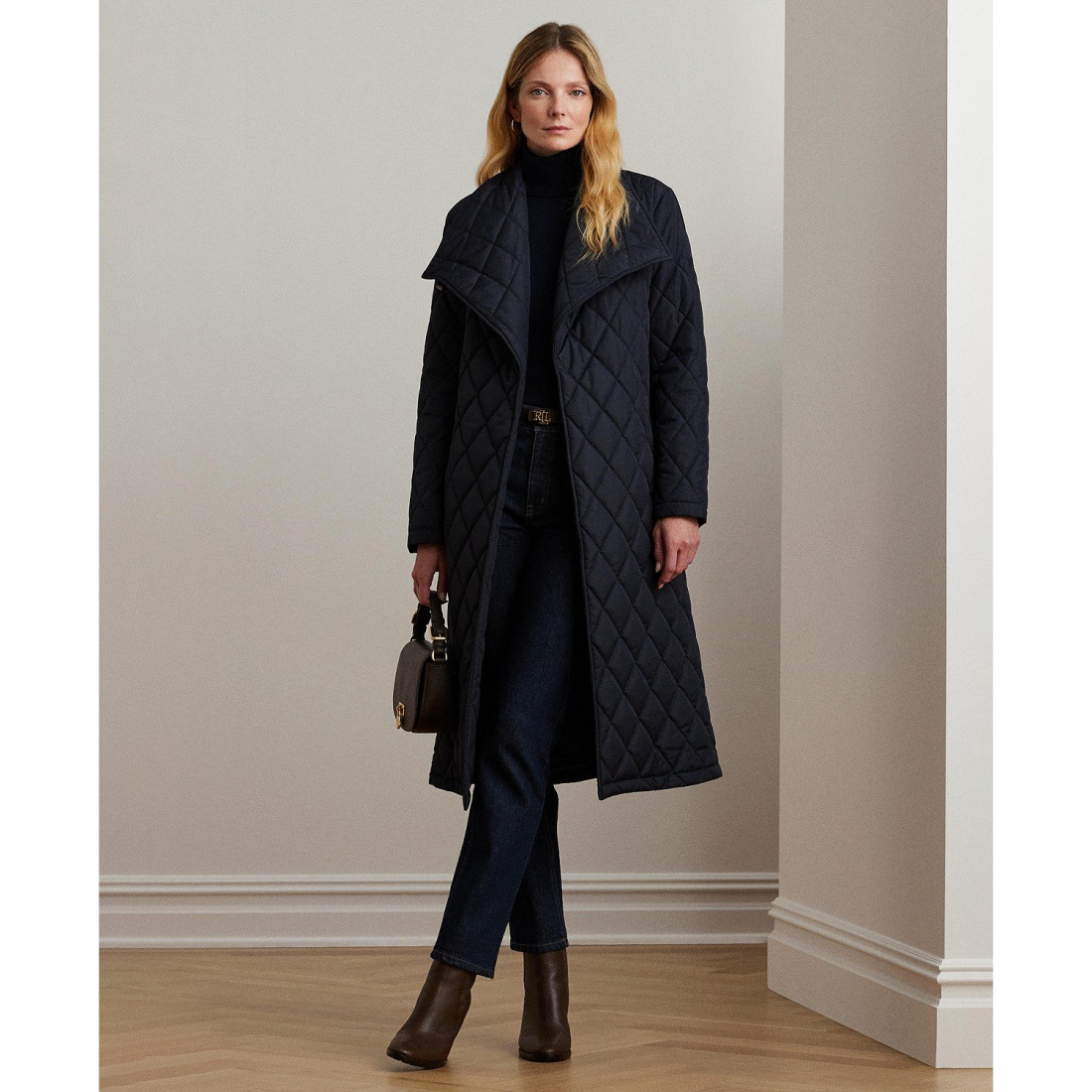 'Belted Midi Quilt Coat' pour Femmes