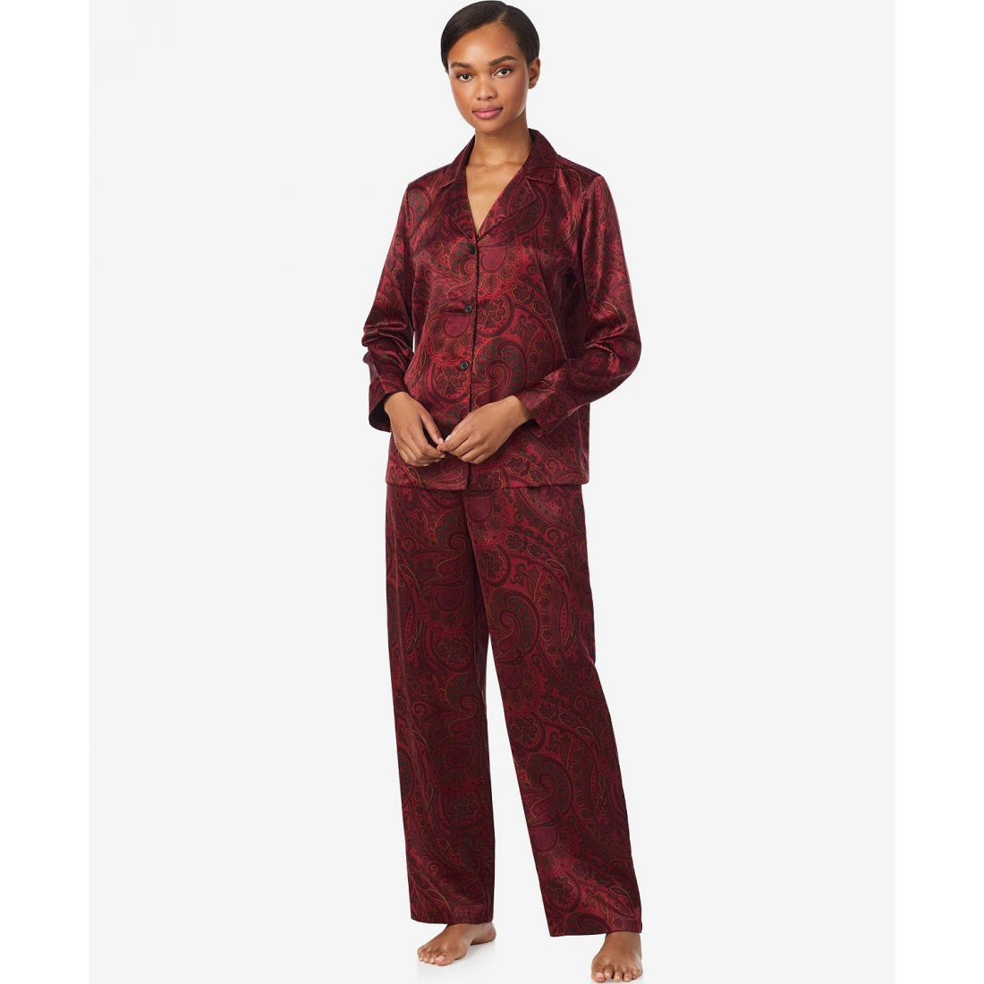 'Long Sleeve Notch Collar Pajama Set' pour Femmes