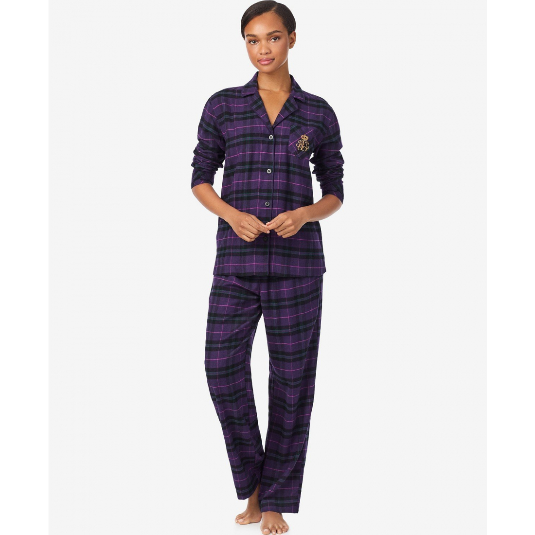 'Long Sleeves Notch Collar Pajama Set' pour Femmes