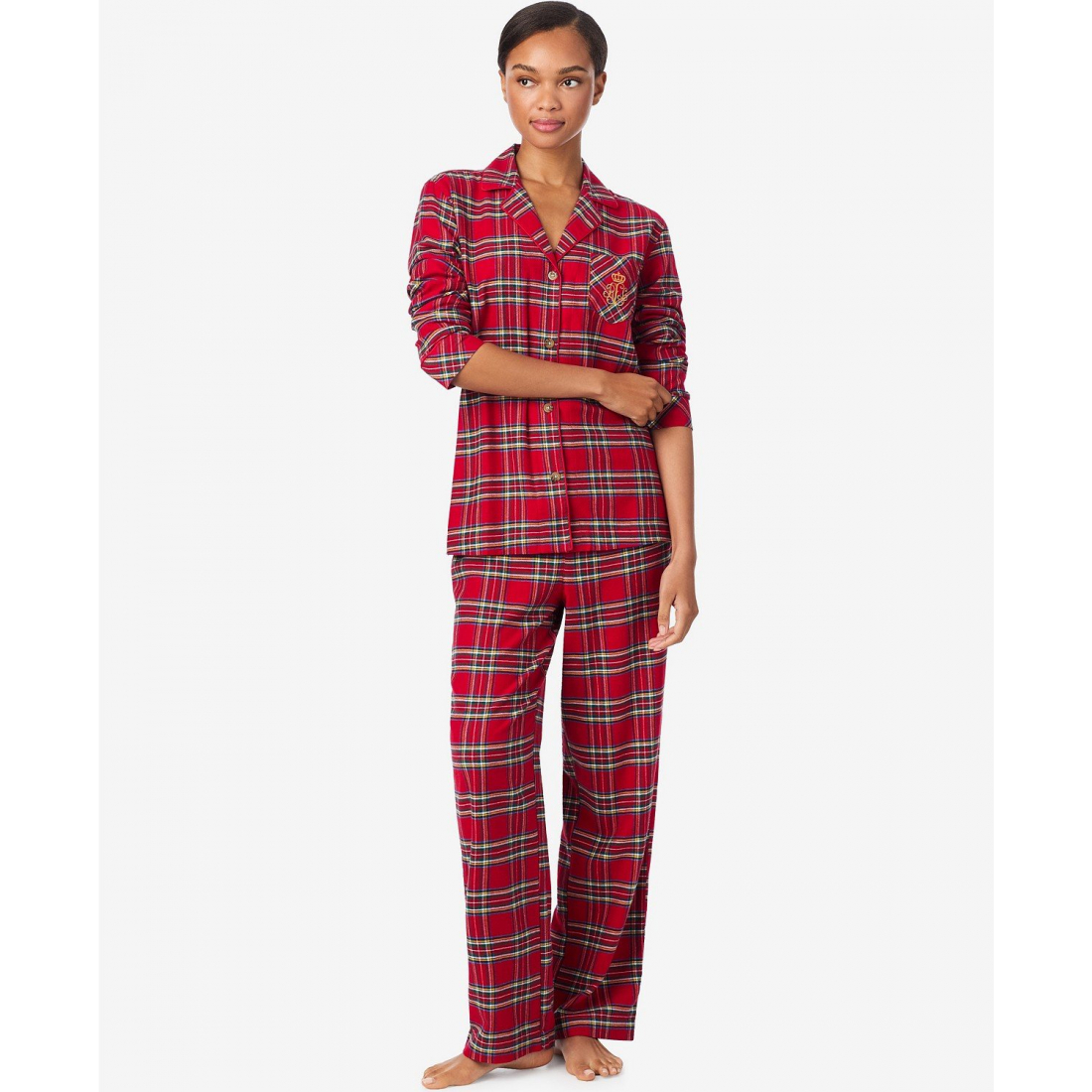 'Long Sleeves Notch Collar Pajama Set' pour Femmes