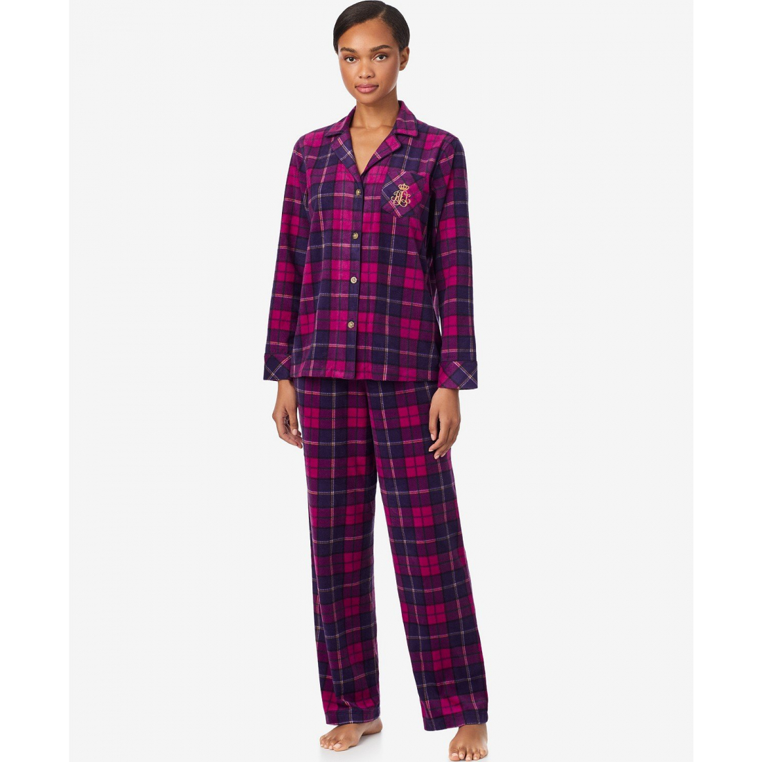 'Long Sleeves Notch Collar Pajama Set' pour Femmes
