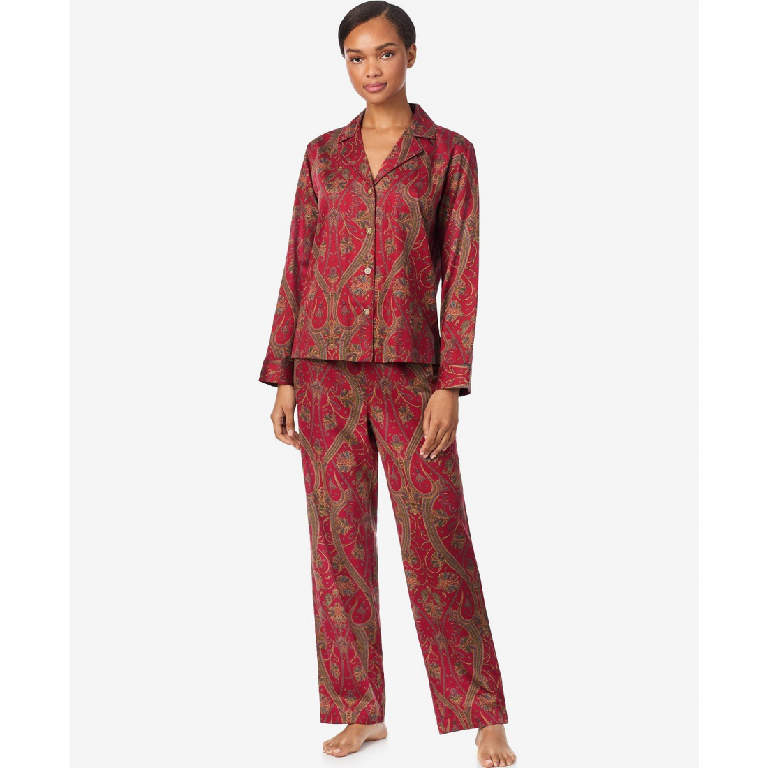 'Long Sleeves Notch Collar Pajama Set' pour Femmes