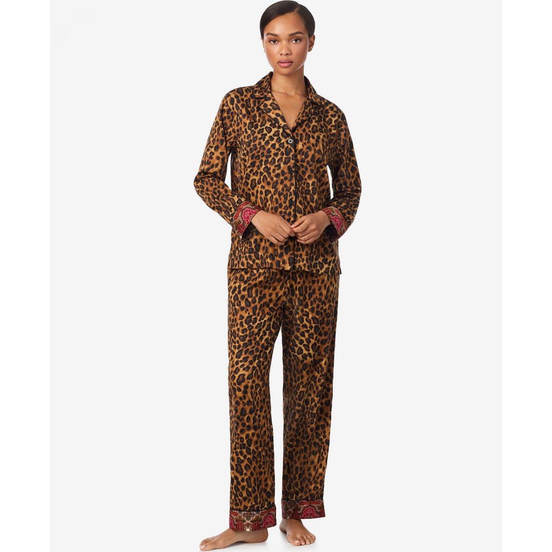 'Long Sleeves Notch Collar Pajama Set' pour Femmes