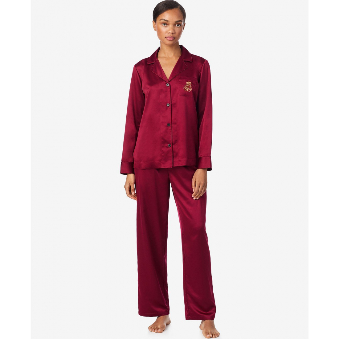 'Long Sleeves Notch Collar Pajama Set' pour Femmes