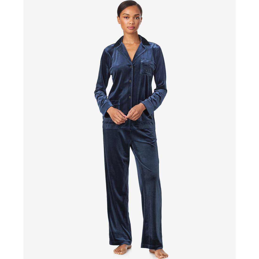 'Long Sleeves Notch Collar Pajama Set' pour Femmes