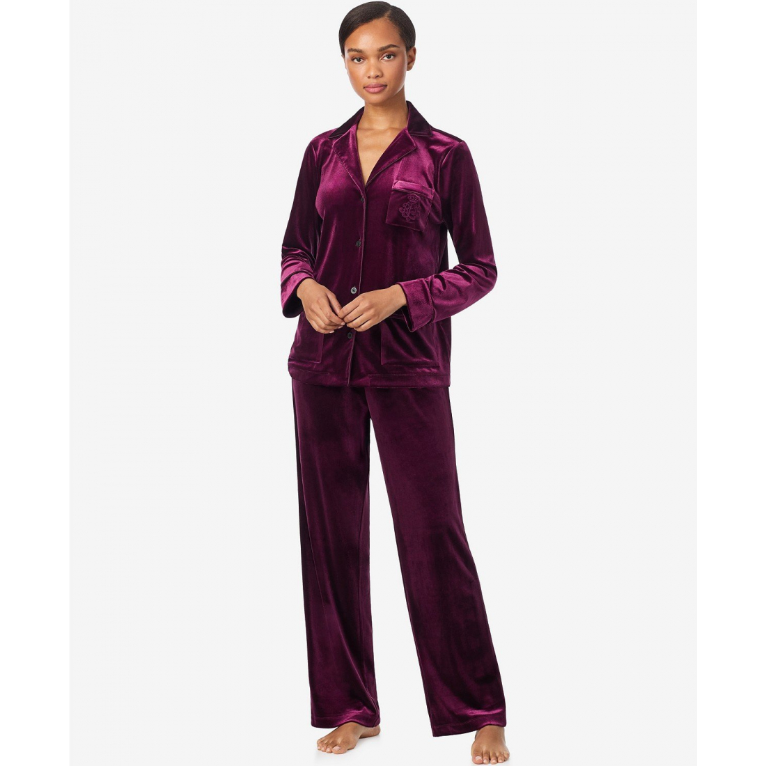 'Long Sleeves Notch Collar Pajama Set' pour Femmes