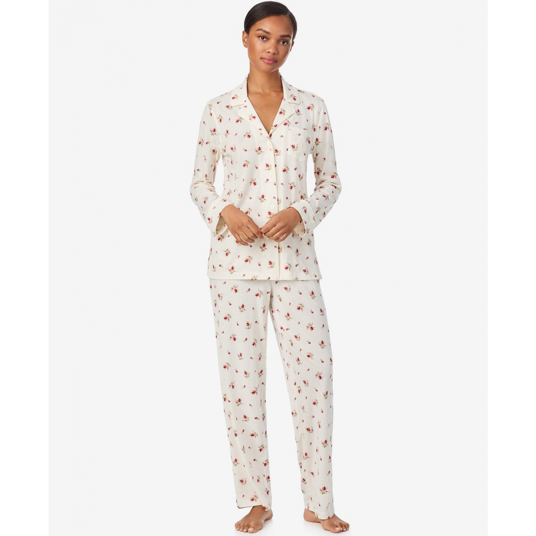 'Long Sleeves Notch Collar Pajama Set' pour Femmes