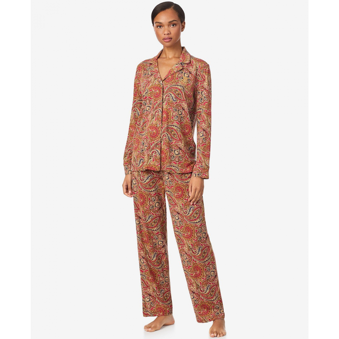 'Long Sleeves Notch Collar Pajama Set' pour Femmes