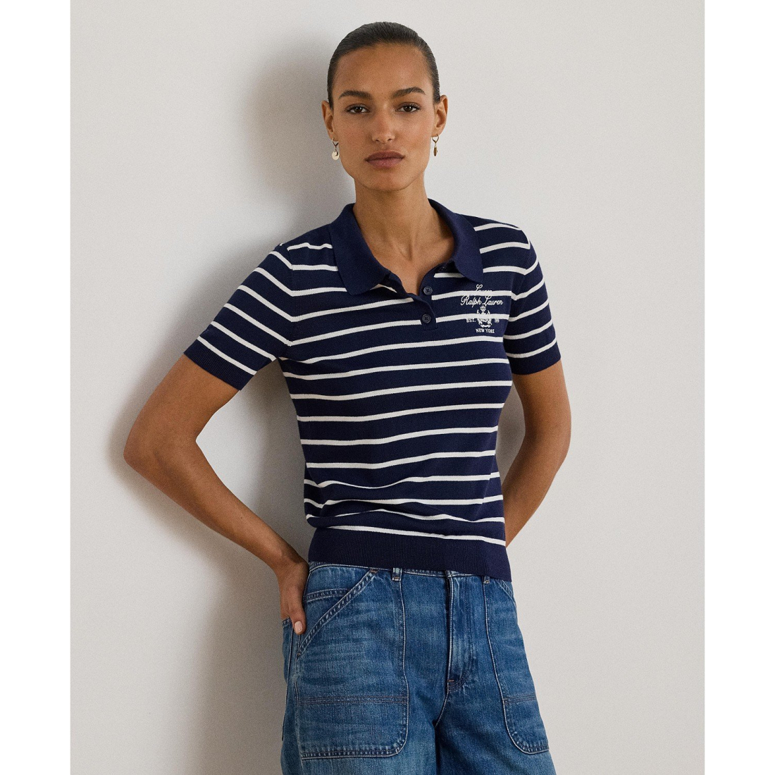 'Striped Slim-Fit Polo Sweater' pour Femmes