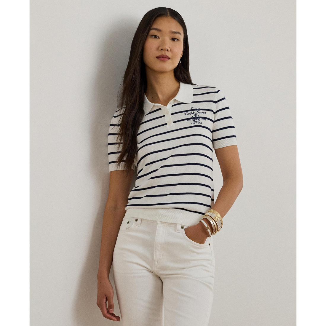 'Striped Slim-Fit Polo Sweater' pour Femmes