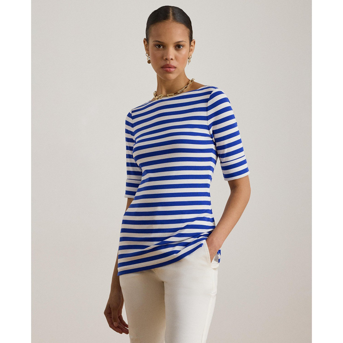 'Striped Boat Neck T-Shirt' pour Femmes