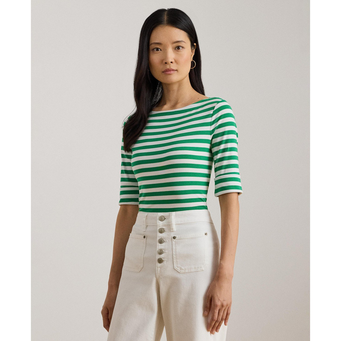 'Striped Boat Neck T-Shirt' pour Femmes