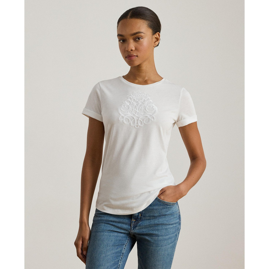 'Crewneck Embroidered-Logo T-Shirt' pour Femmes