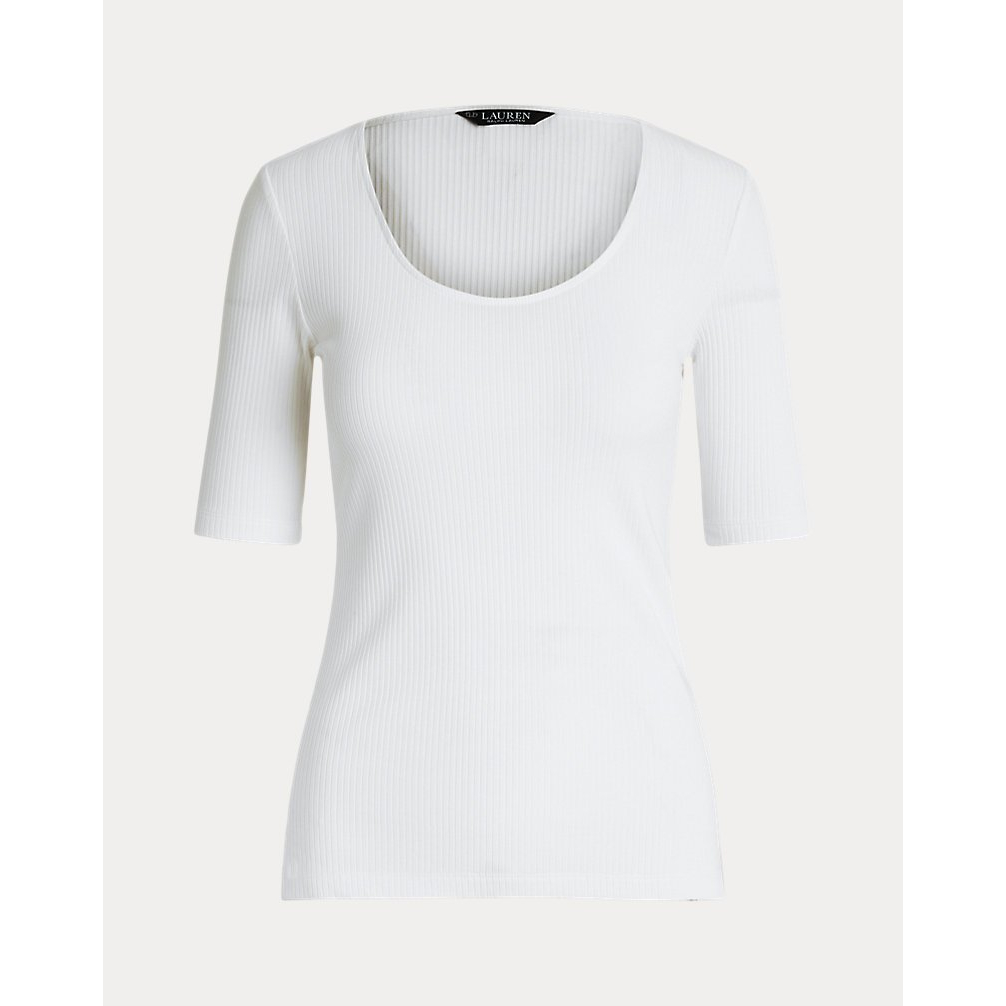 'Rib-Knit Cotton-Blend Elbow-Sleeve Tee' pour Femmes