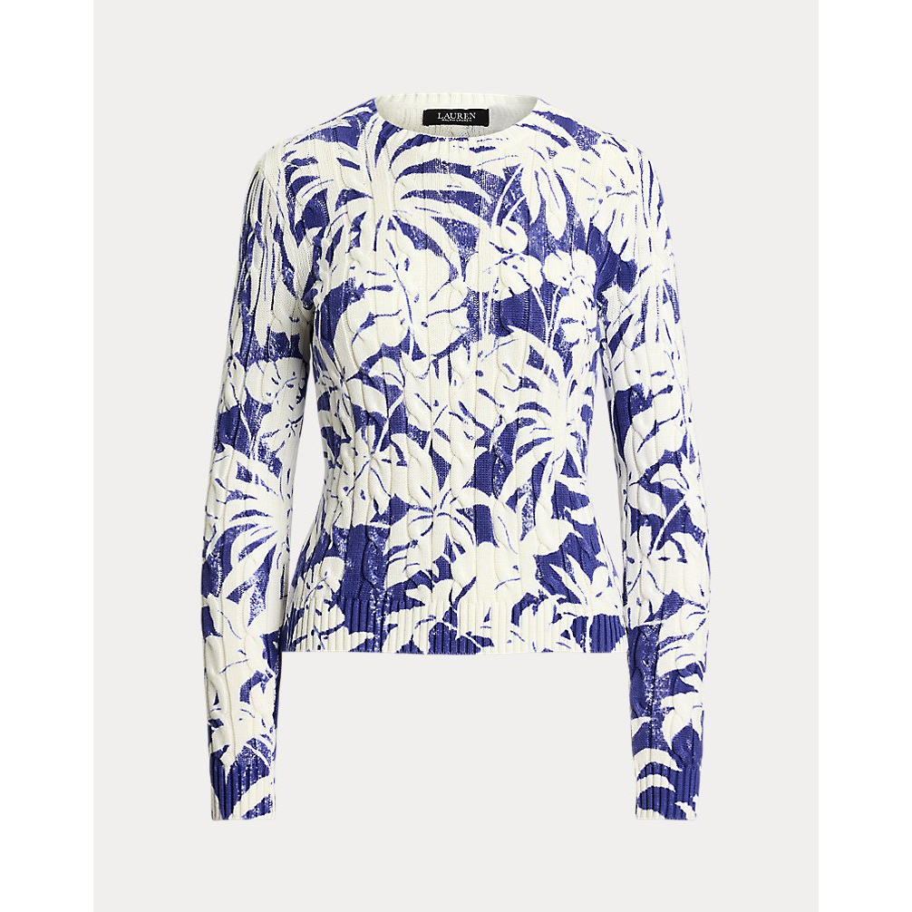 'Print Cable-Knit Cotton Sweater' pour Femmes