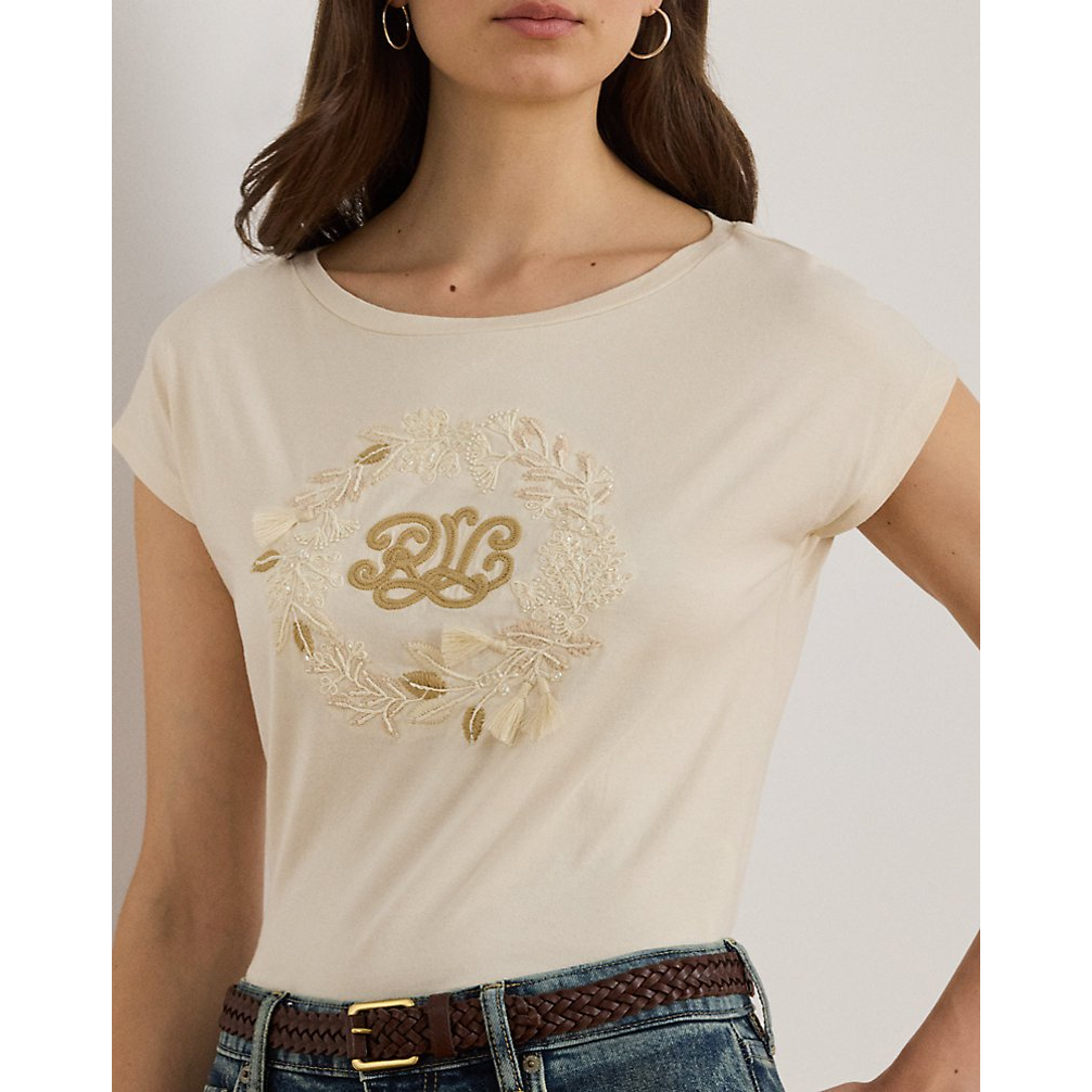 'Embroidered-Logo Cotton Jersey Tee' pour Femmes