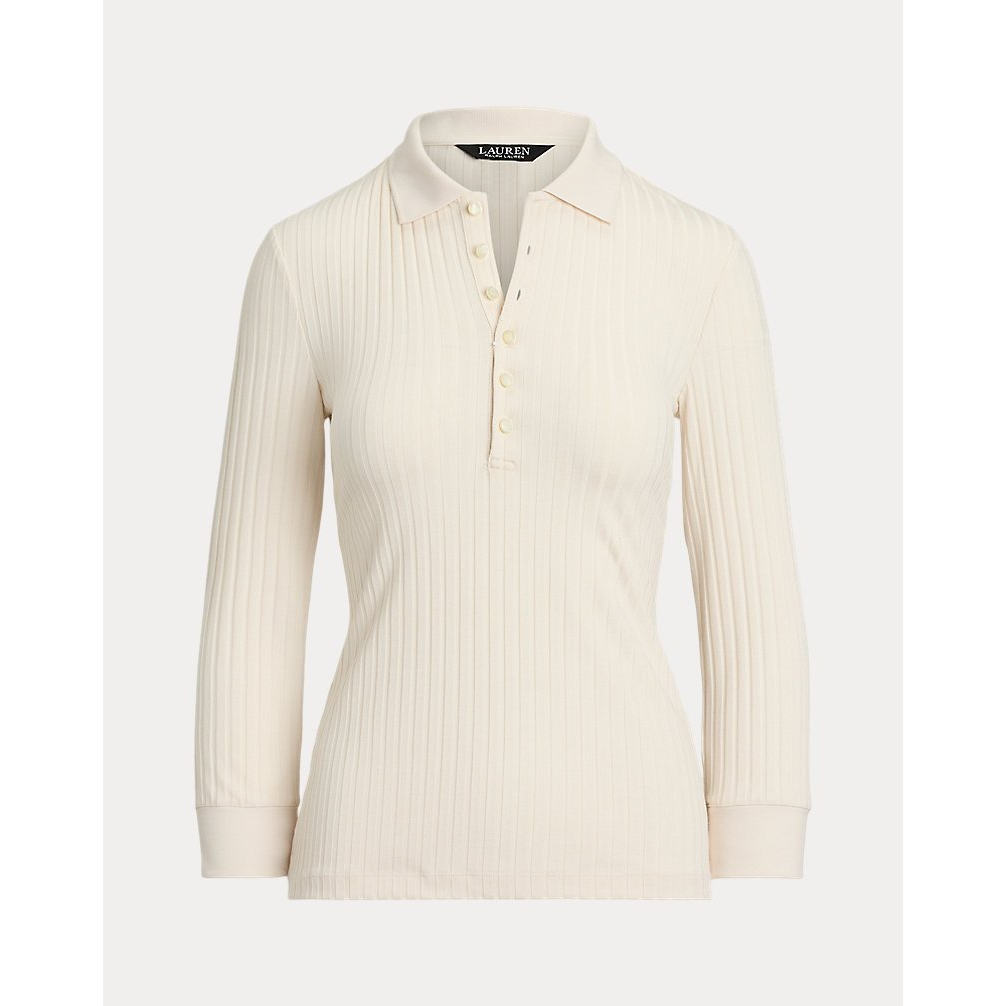 'Rib-Knit Three-Quarter-Sleeve Polo Shirt' pour Femmes
