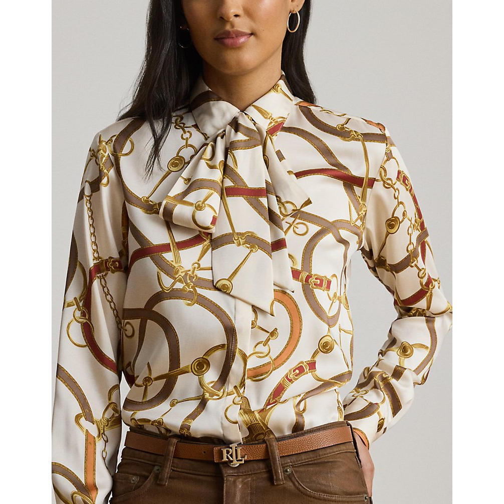 'Classic Fit Print Twill Tie-Neck Shirt' pour Femmes