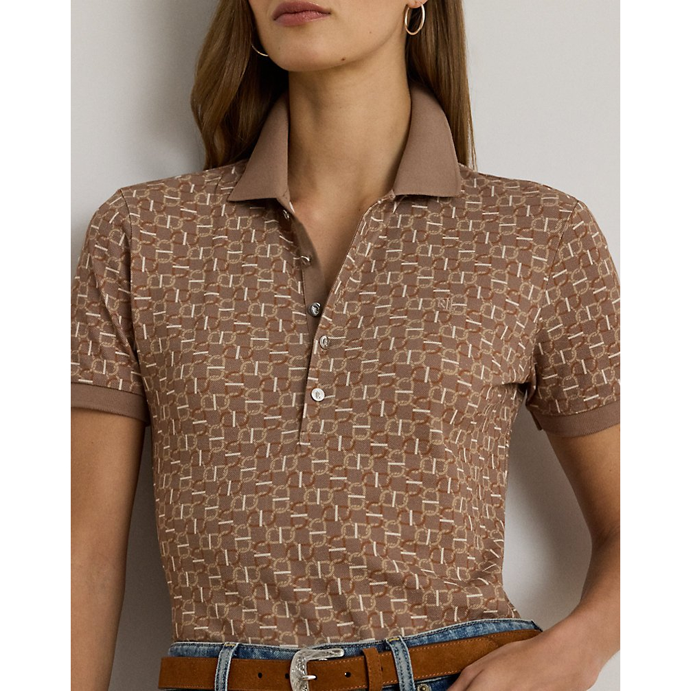 'Geo-Print Stretch Piqué Polo Shirt' pour Femmes