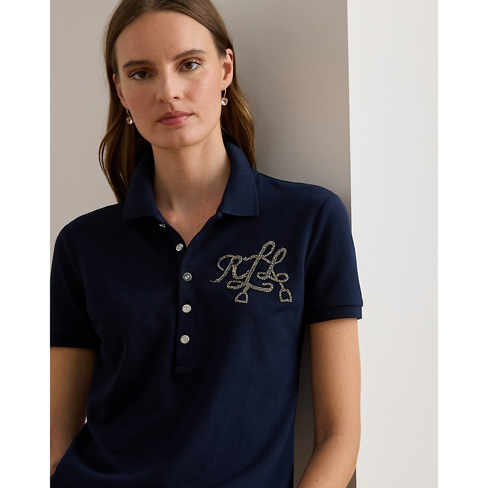 'Beaded-Logo Cotton Piqué Polo Shirt' pour Femmes