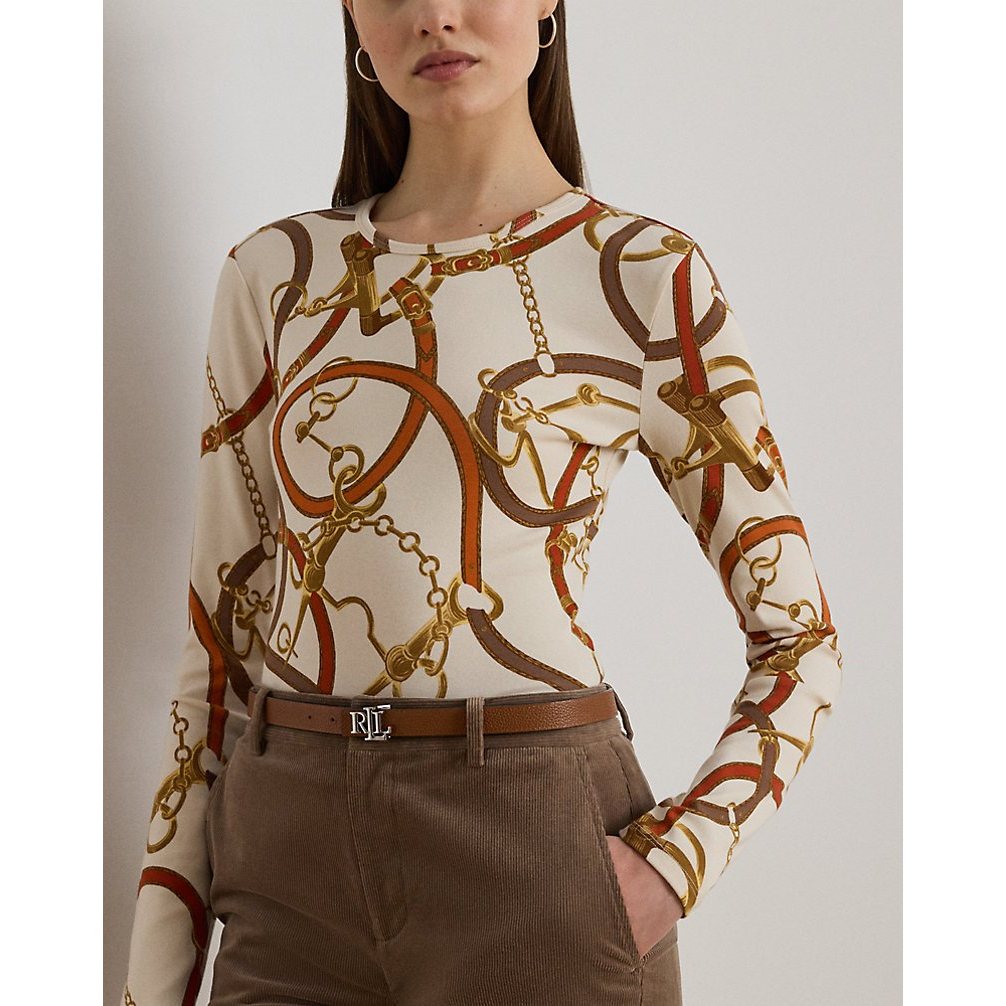 'Belting-Print Cotton Long-Sleeve Tee' pour Femmes