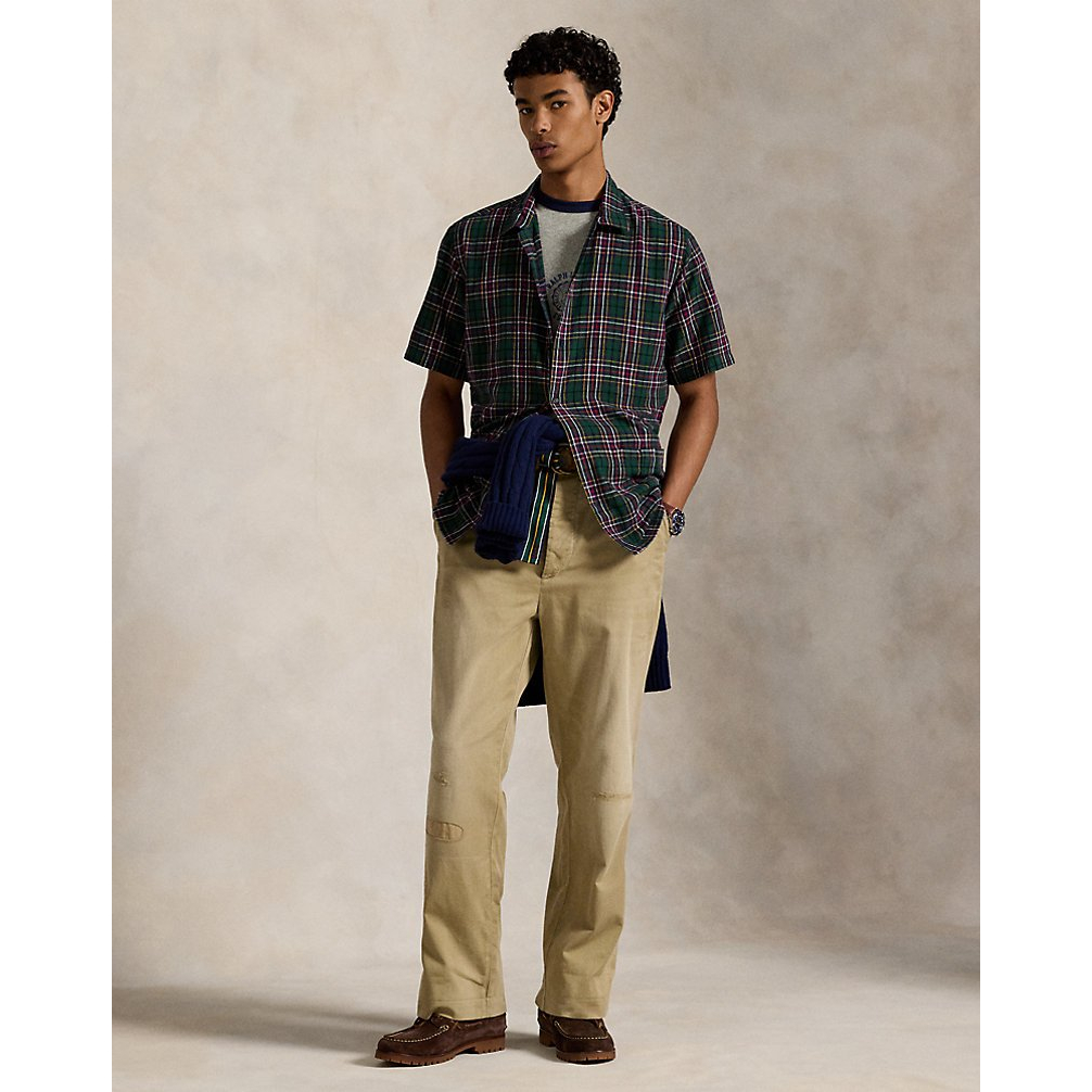 'Classic Fit Plaid Linen-Cotton Shirt' pour Hommes
