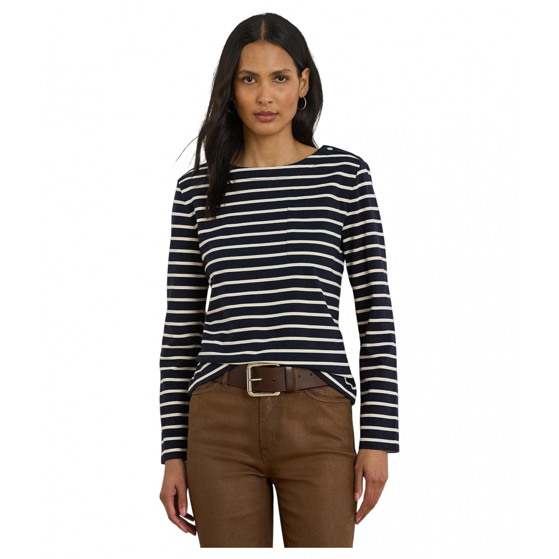 'Striped Jersey Snap-Trim Boatneck Top' pour Femmes