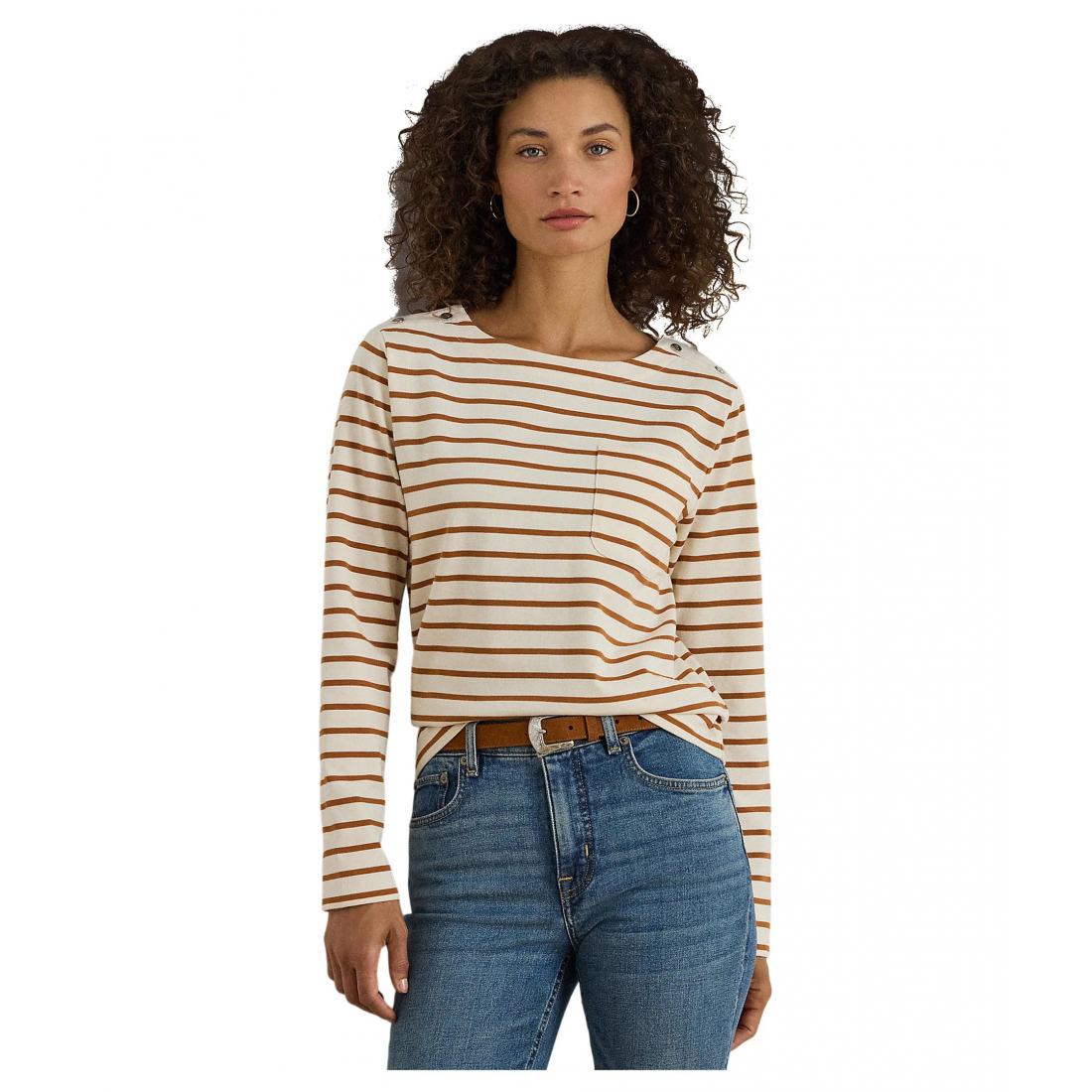 'Striped Jersey Snap-Trim Boatneck Top' pour Femmes