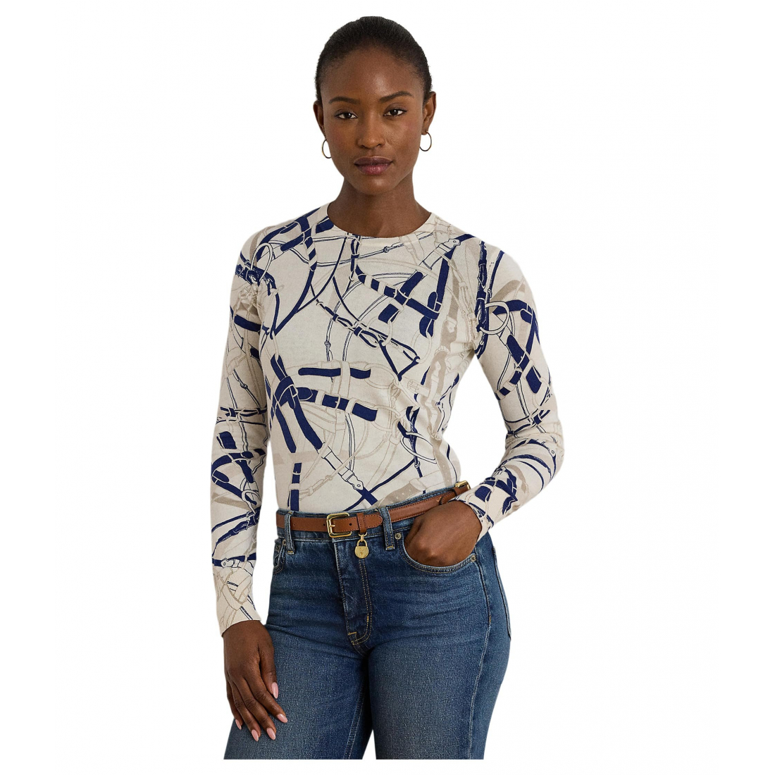 'Belting-Print Cotton-Blend Sweater' pour Femmes