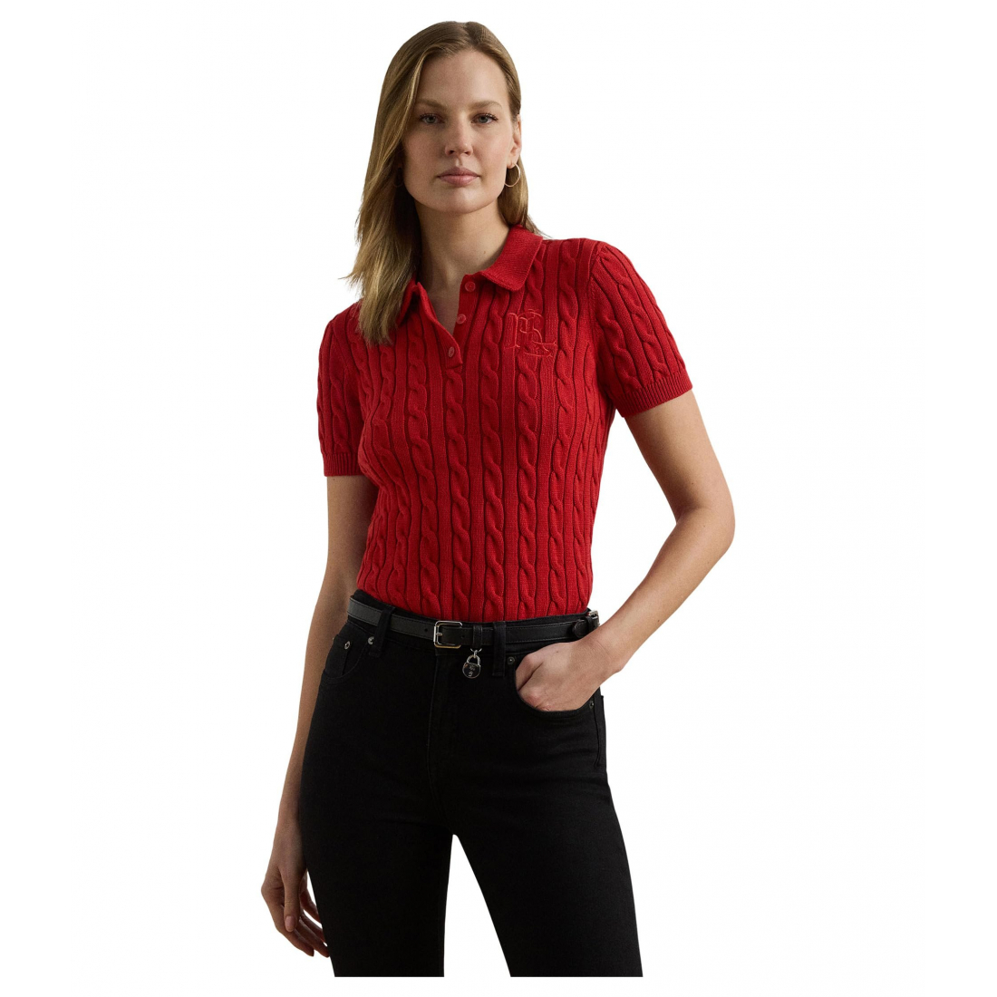 'Cable-Knit Cotton Polo Sweater' pour Femmes
