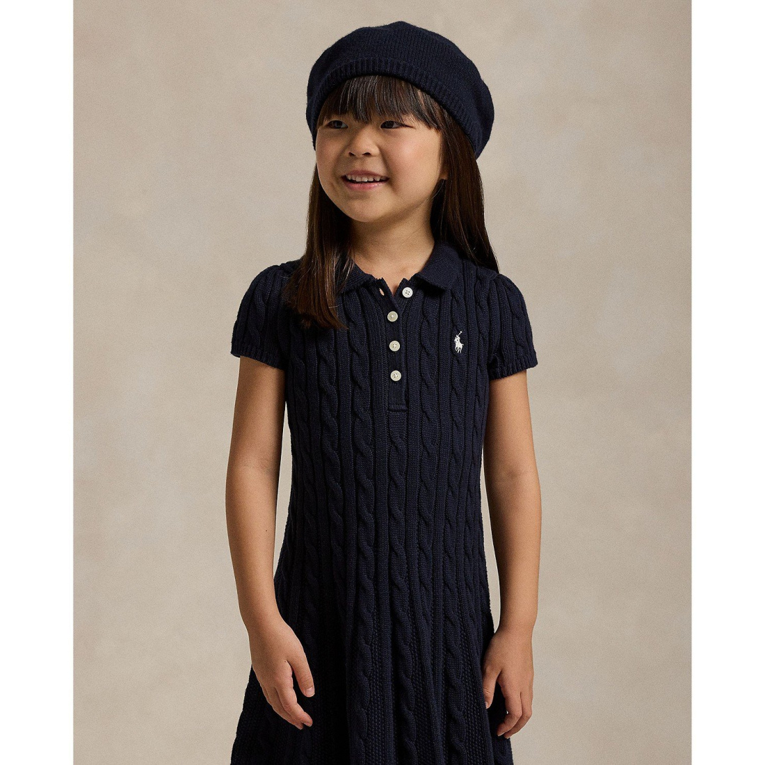 'Girls' 2T-6X Cable-Knit Cotton Polo Sweater Dress'