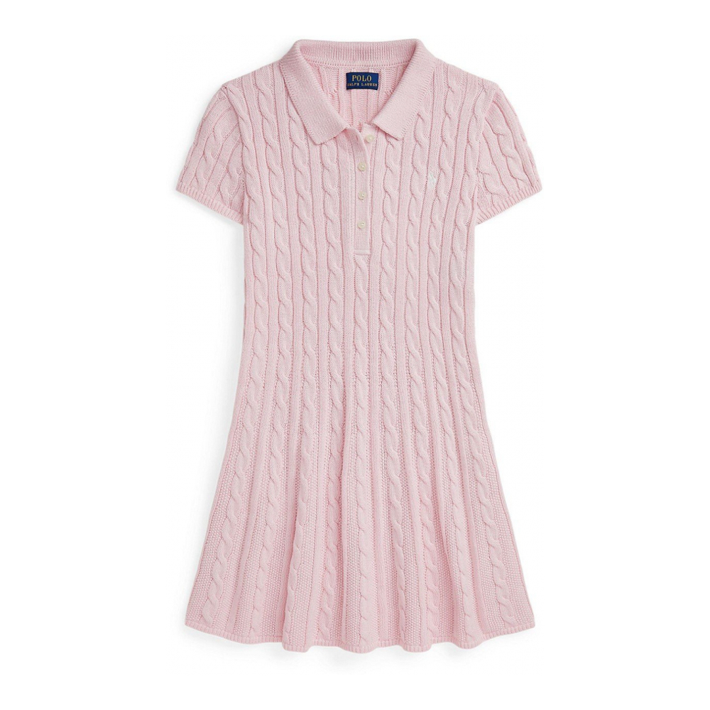'Girls' 7-16 Cable-Knit Cotton Polo Sweater Dress'
