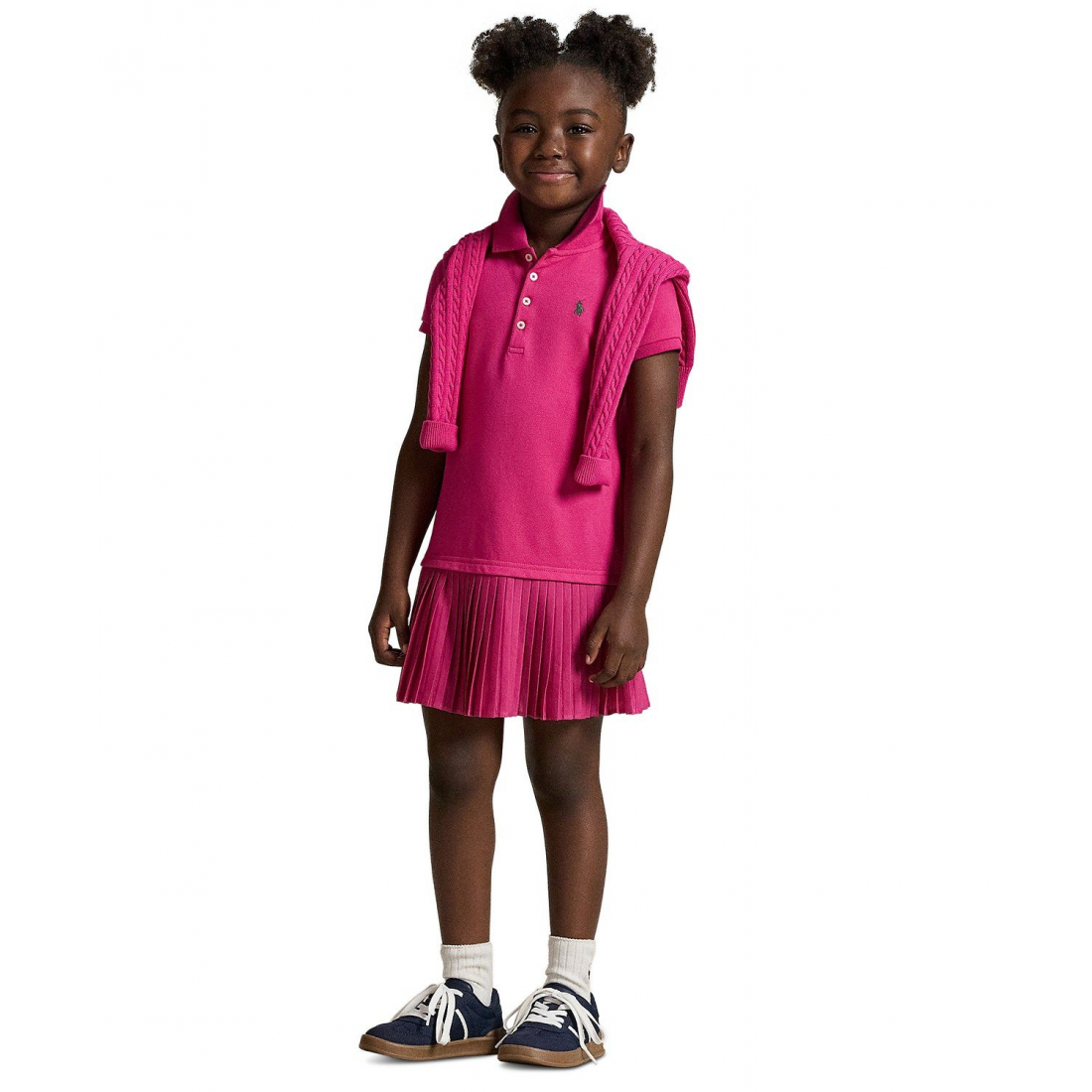 'Girls 2T-6X Pleated Stretch Mesh Polo Dress'