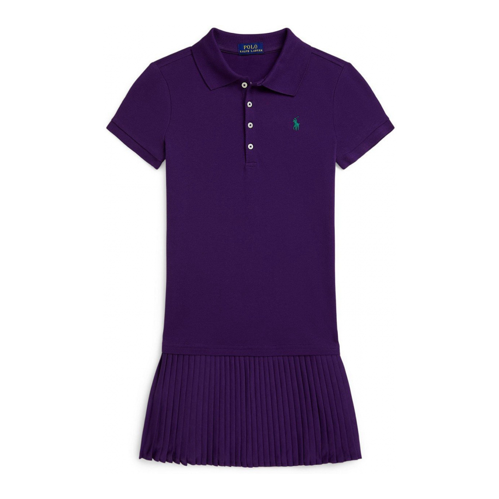 'Girls 7-16 Pleated Stretch Mesh Polo Dress'
