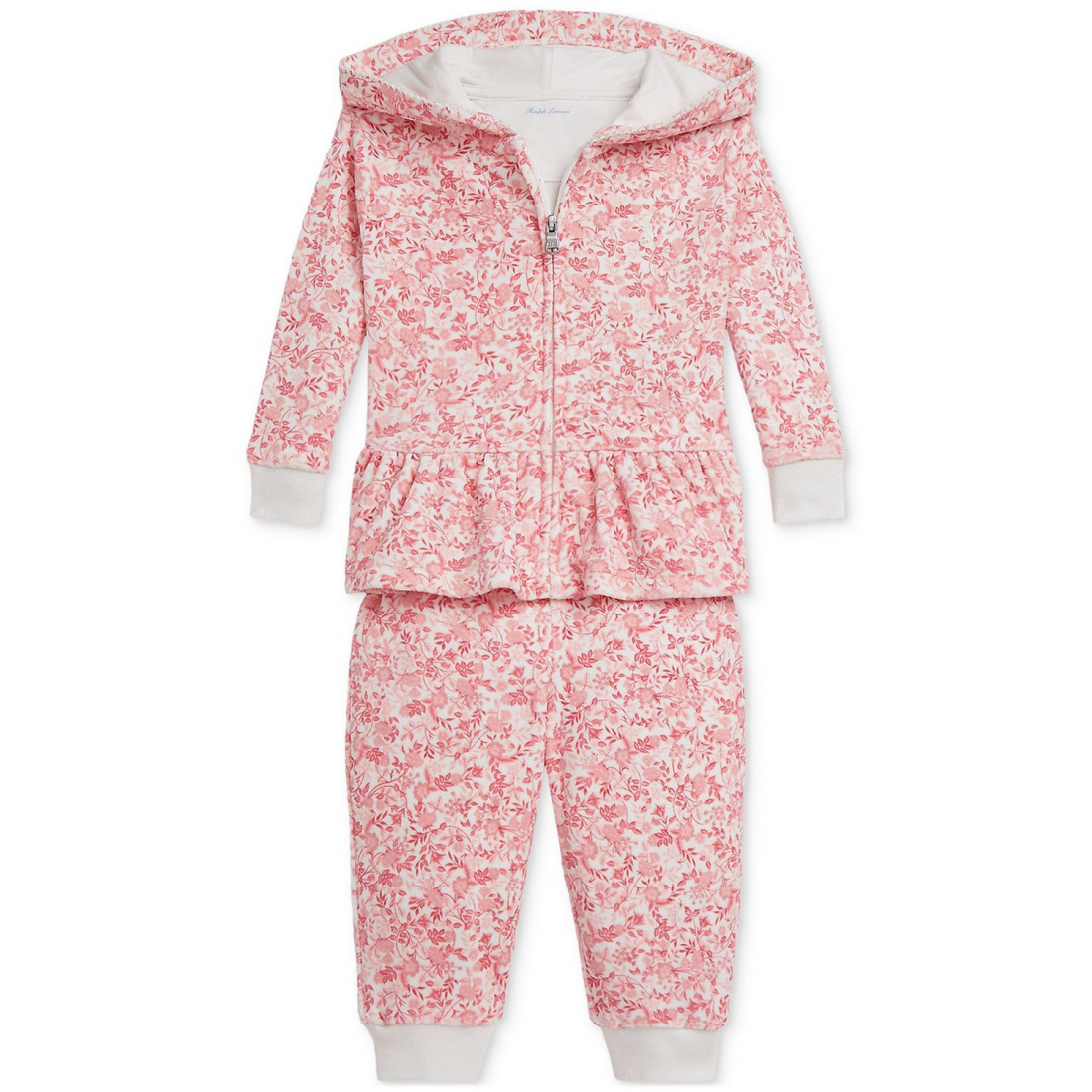 'Baby Girls Floral Velour Hoodie & Pant Set'