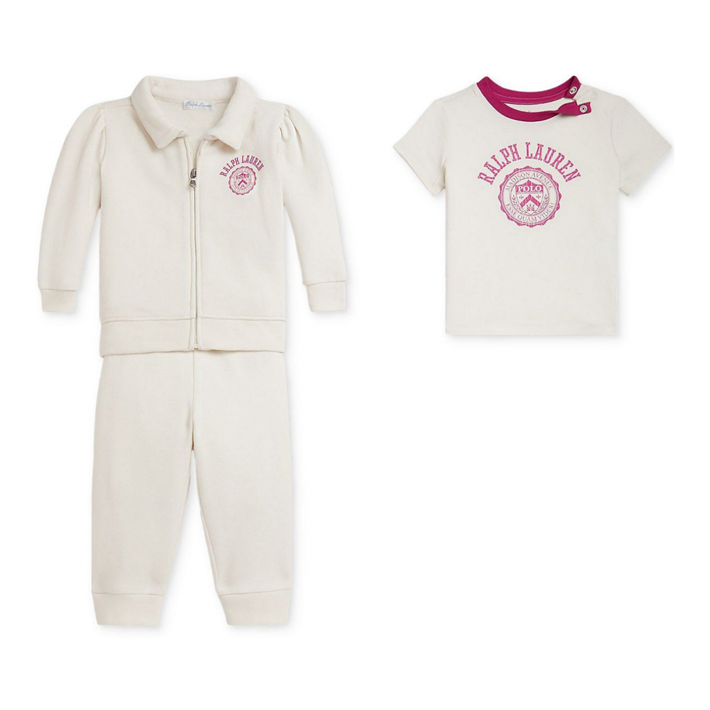 'Baby Girls Fleece Jacket, Pants & Cotton Tee Set'