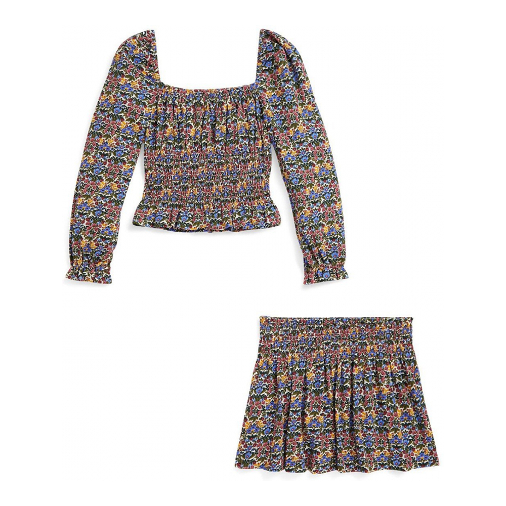 'Girls' 2T-6X Floral Smocked Top and Skirt, 2-Piece Set'