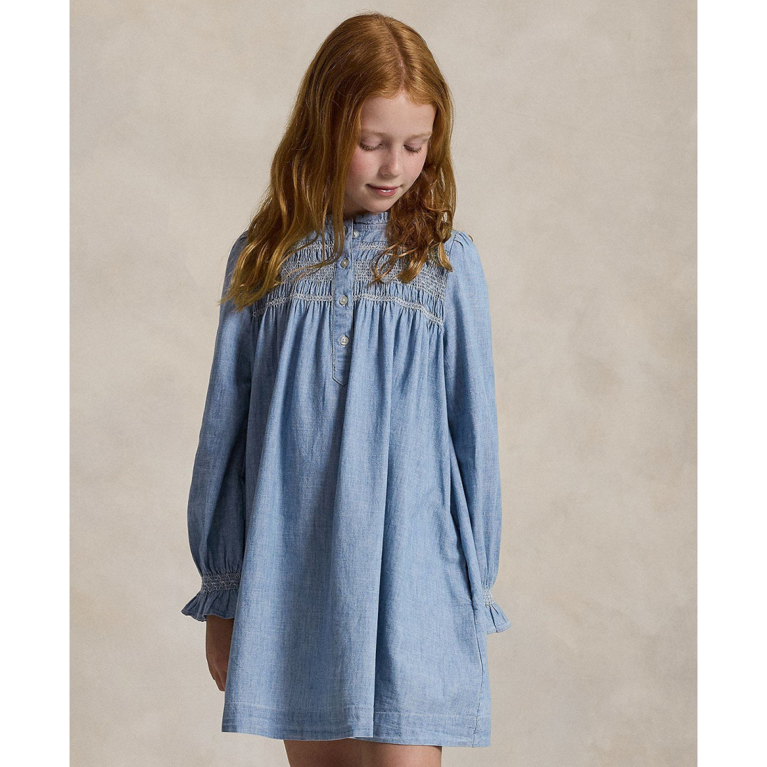 'Girls' 7-16 Smocked Ruffle Trim Dress'