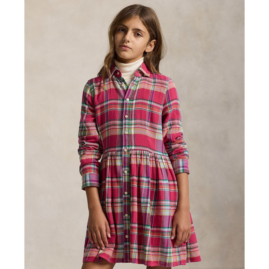 'Girls' 7-16 Long Sleeve Shirred Waist Dress'