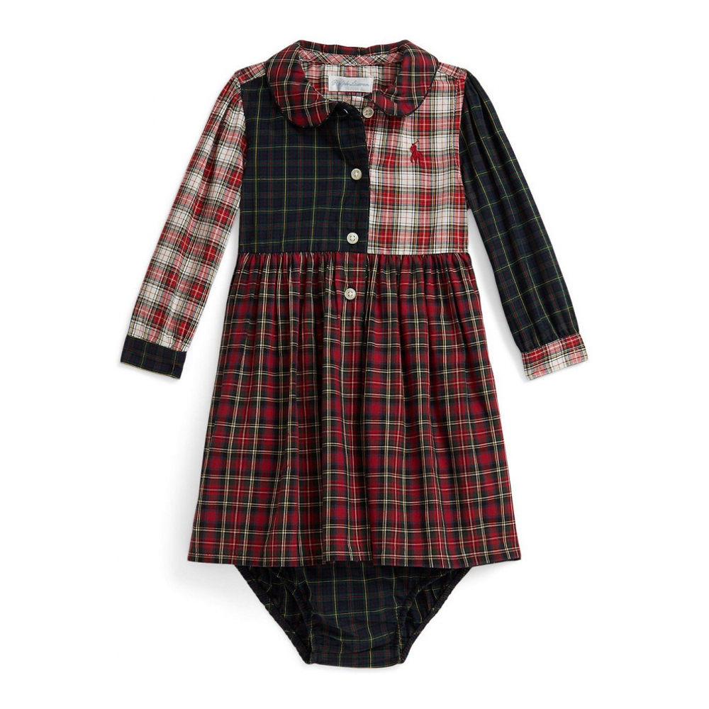 'Baby Girls' 50s Poplin Woven-Collared Dress and Bloomer'