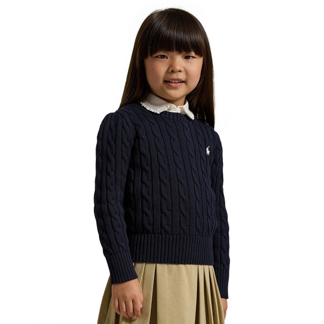 'Girls' 2T-6X Crewneck Cable Knit Sweater'