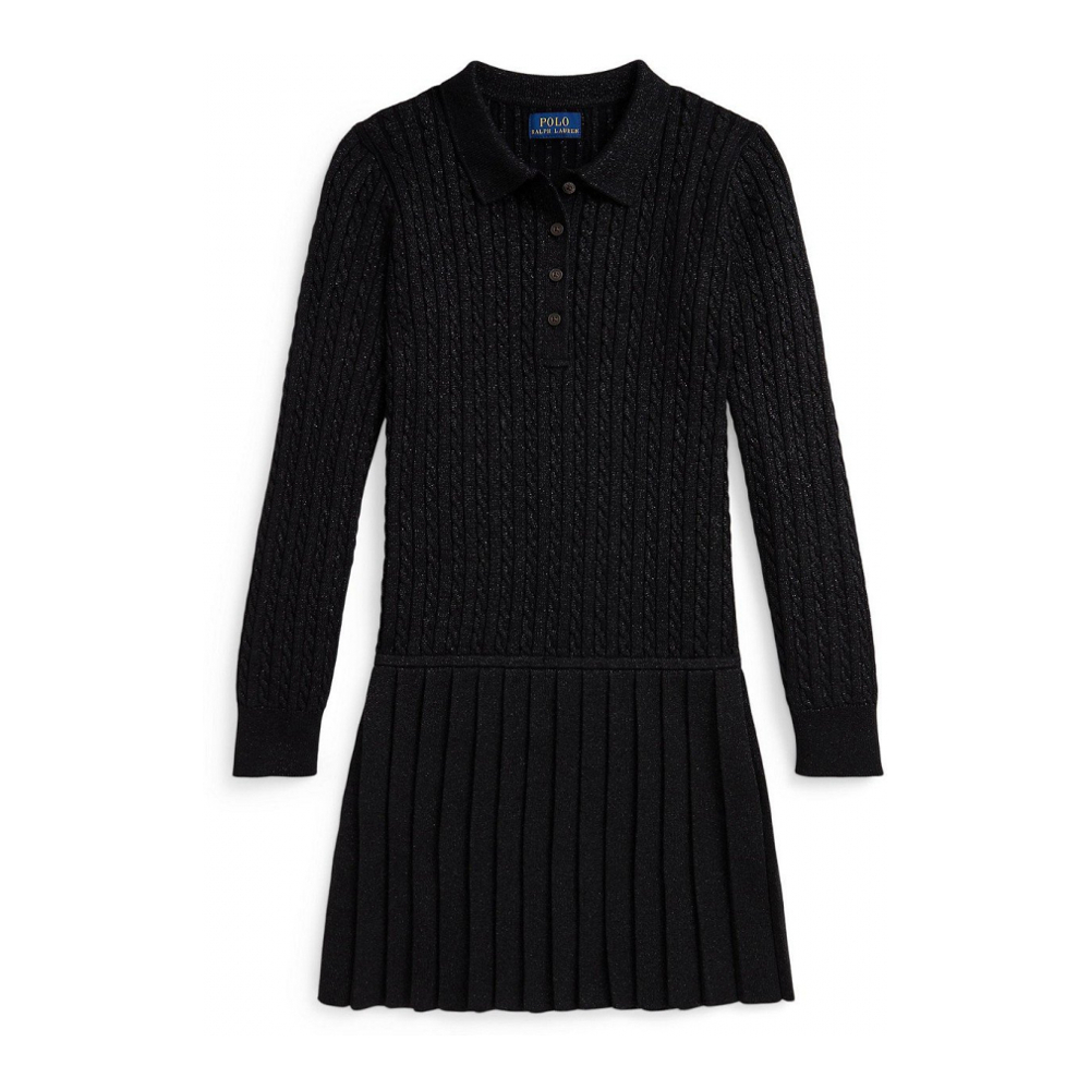 'Girls' 7-16 Metallic Mini-Cable Polo Sweater Dress'